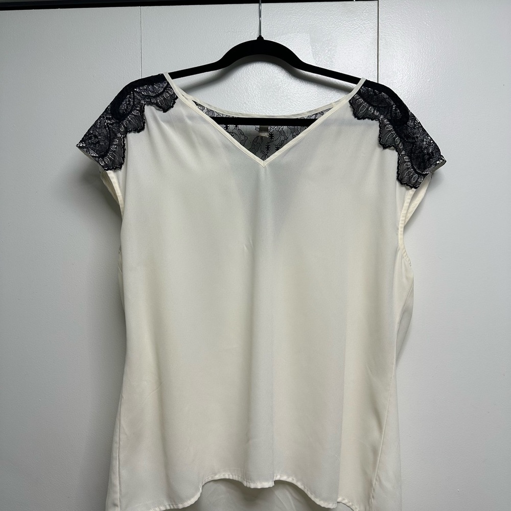 Banana Republic Cream Top with Black Lace Accents